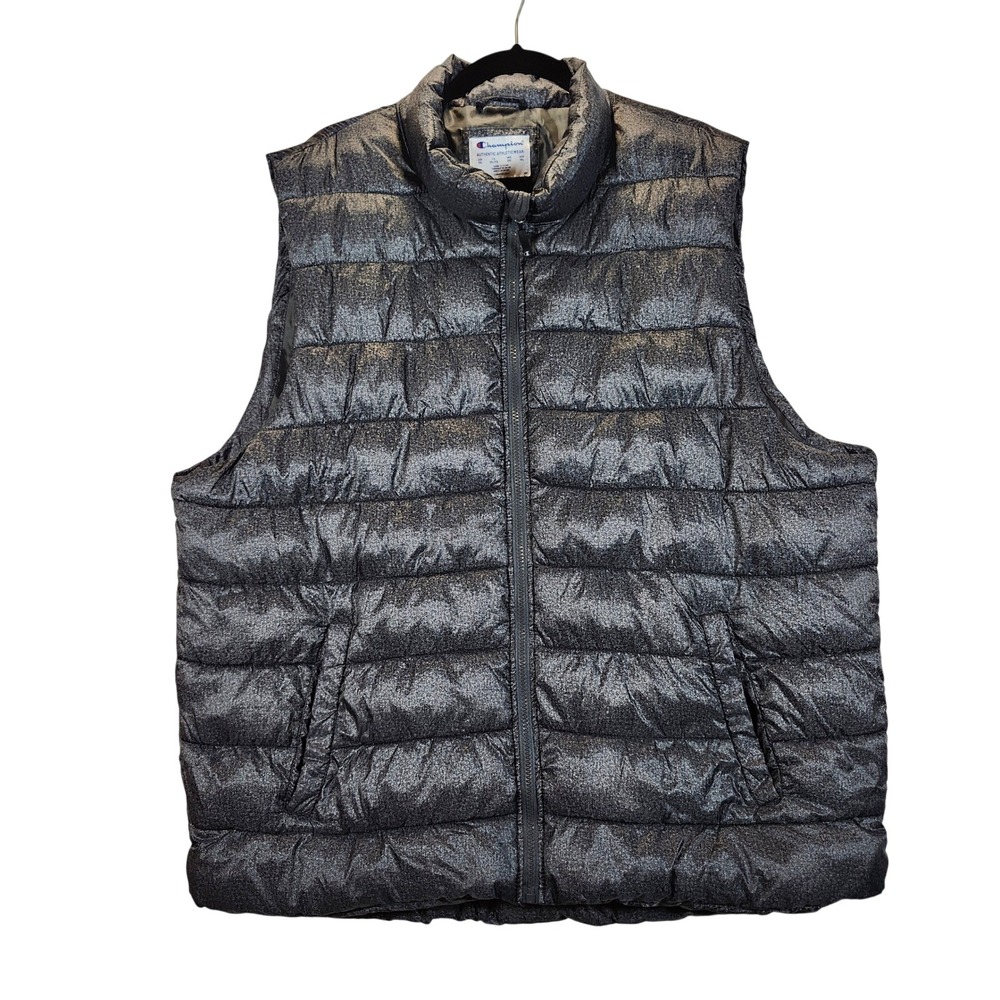 Champion Puffer Vest Mens 2XL Black Sparkle Quilted Full Zip‎ Athleticwear